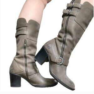 Born Treddy Distressed Gray Leather Mid Calf Boots - Size 8.5